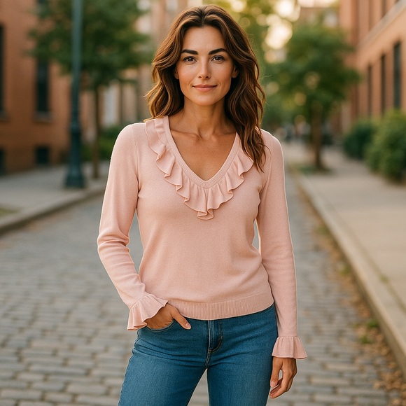 Lauren Ralph‎ Lauren Petite Ruffle Sweater Silk & Cashmere New Large Petite Soft - Picture 1 of 13